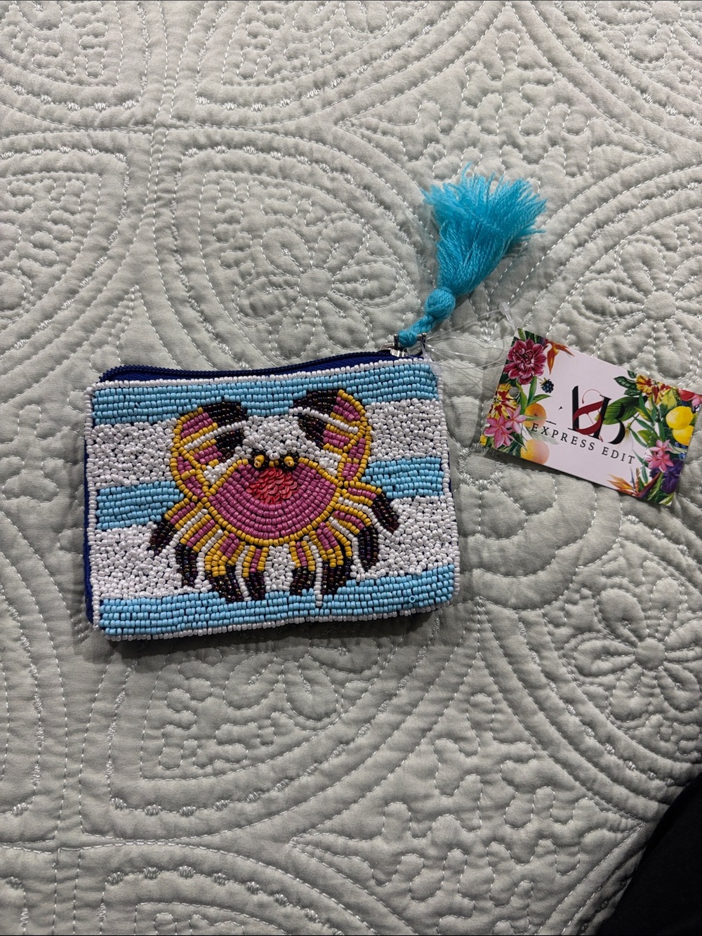 Express Edit Beaded Crab Coin Purse - Blue/White
